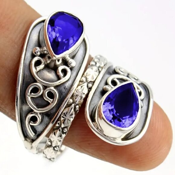 Boho and Bling Faux Sapphire Spoon Ring (dark blue) #1333 - Picture 1 of 12